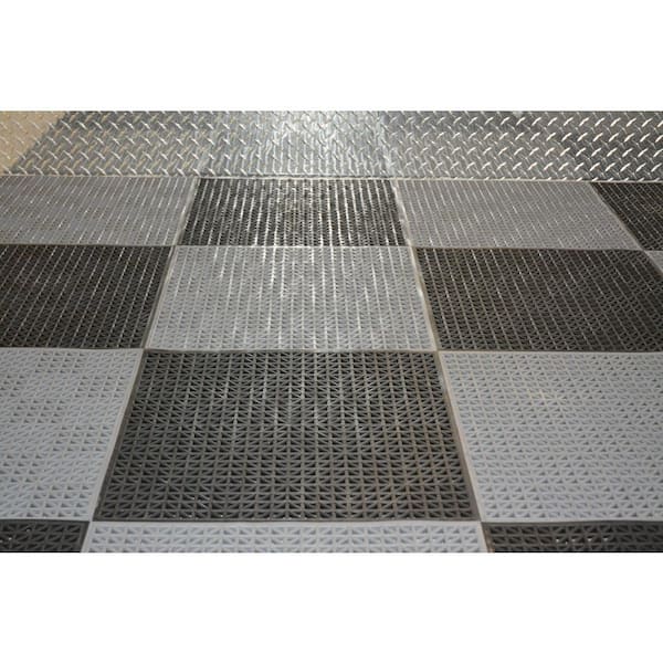 Technoflex TechnoLOK Garage Floor Tile, Black/Gray Commercial PVC Self Drainage Flooring (18-Pack) 18in. x 18in. (405 Total sq.ft.)