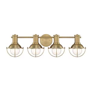 Dalton 31 in. 4-Light Brushed Gold Industrial Vanity with Metal Cages