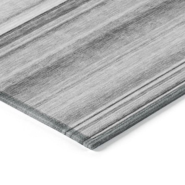 Gray 10 ft. x 14 ft. Woven Striped Polyester Rectangle Indoor/Outdoor Area Rug