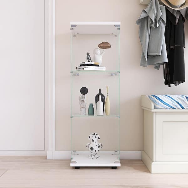 3-Shelf White Pantry Organizers with One Glass Door