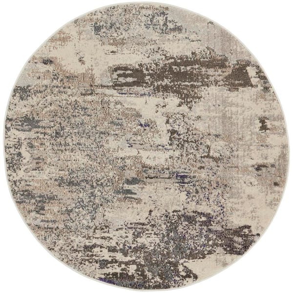 Nourison Celestial Ivory/Grey 4 ft. x 4 ft. Abstract Modern Round Area Rug