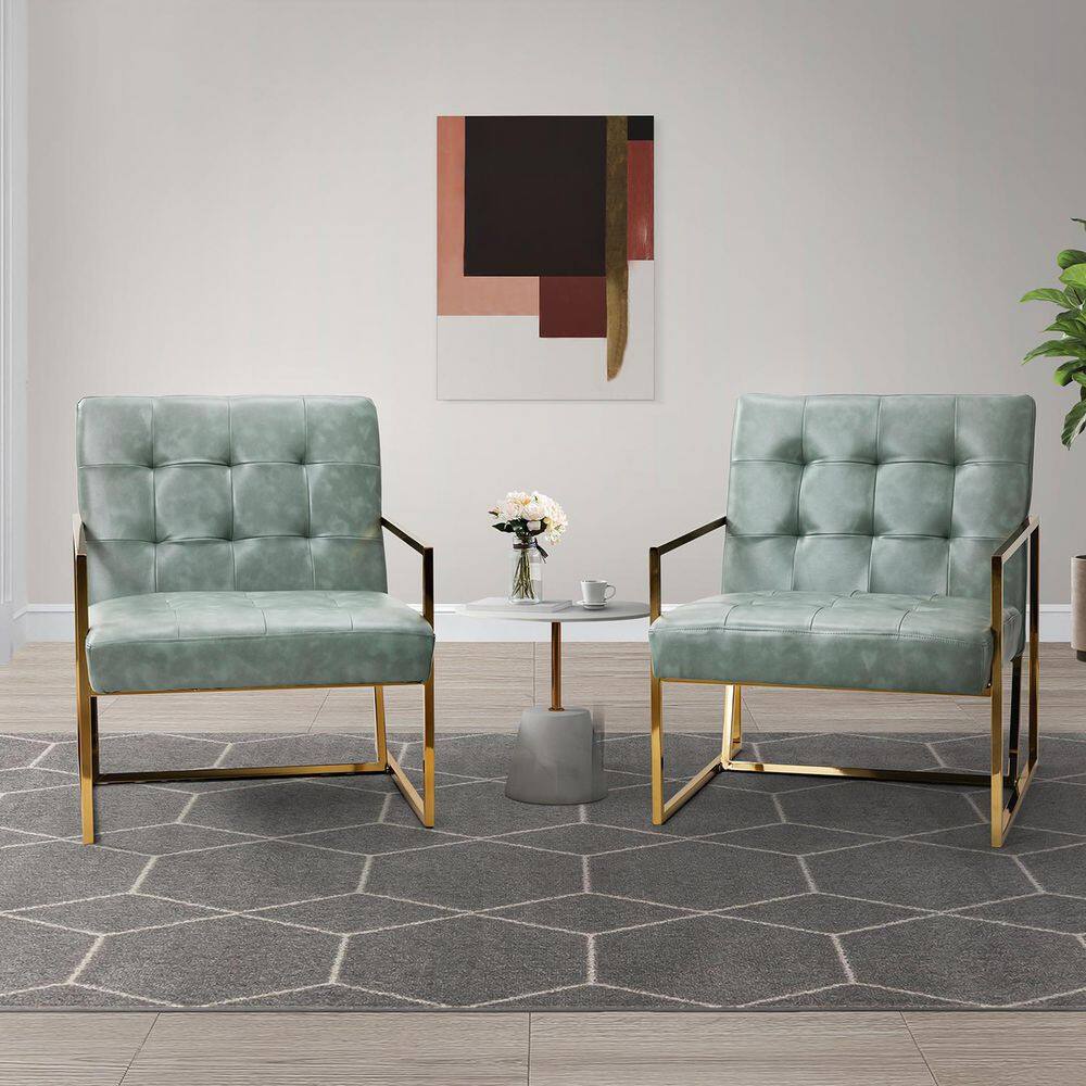 JAYDEN CREATION Edelmira Comfy Accent Tufted Sage Armchair with Metal ...