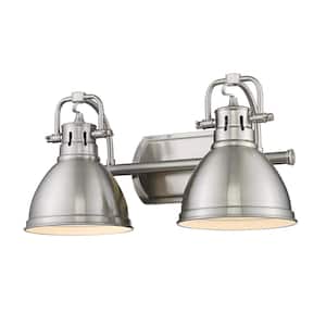 Duncan 8.5 in. 2-Light Pewter Vanity Light with Pewter Shades