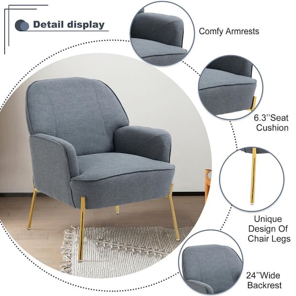 Uixe Dark Gray Linen Fabric Upholstery Arm Chair (Set of 1) FOP-SF-GY - The  Home Depot