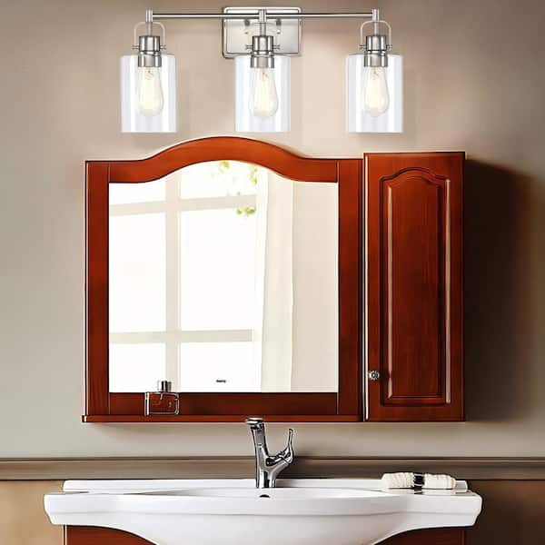 Hukoro Romance 23.64 in. 3-Light Vanity Light with Brushed Nickel Finish and Clear Glass Shade