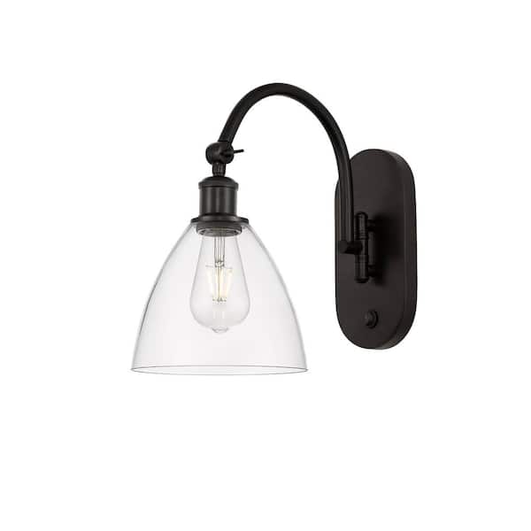 Bristol Glass 1-Light Oil Rubbed Bronze, Clear Wall Sconce with Clear Glass Shade