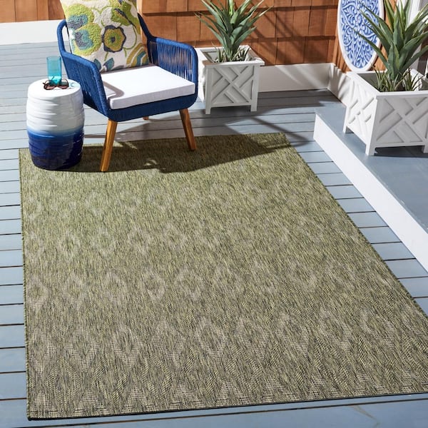 Courtyard Olive 2 ft. x 4 ft. Solid Color Diamond Indoor/Outdoor Area Rug
