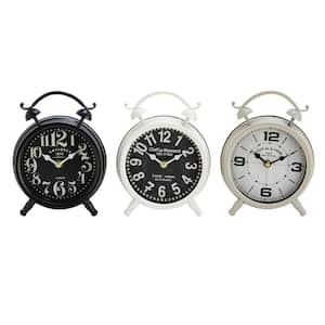 White Metal Vintage Analog Tabletop Clock (Set of 3)