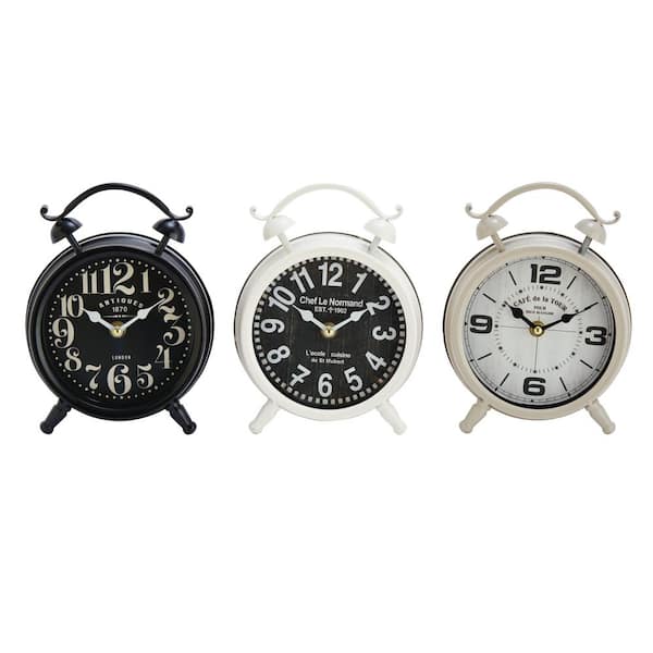 Litton Lane White Metal Vintage Analog Tabletop Clock (Set of 3)