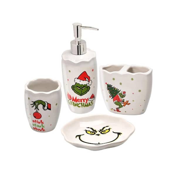 4-Pack Christmas Countertop Bathroom Accessory Set with Ceramic Material and Holiday Patterns in Festive Style Gift