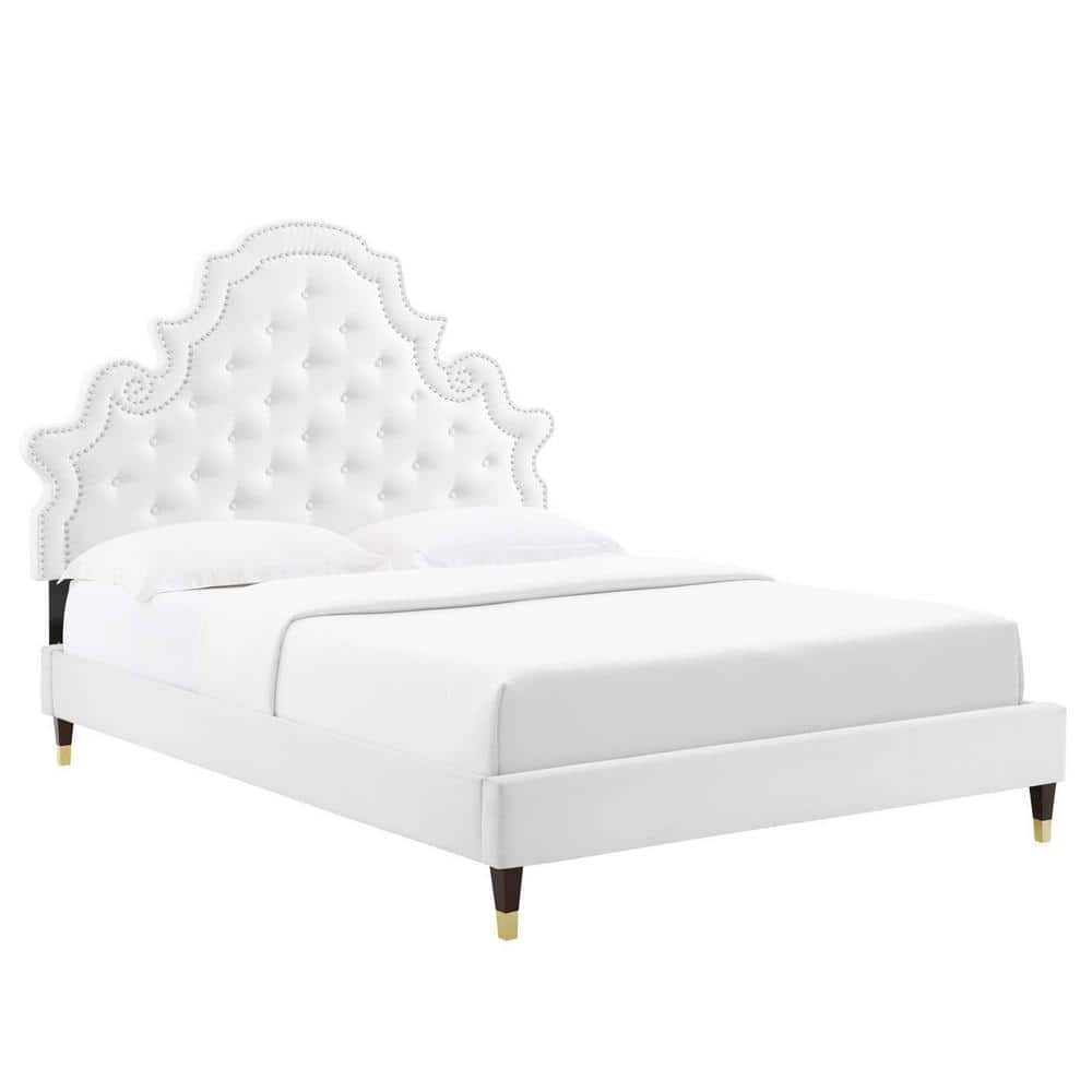 MODWAY Gwyneth Tufted Performance Velvet King Platform Bed in White MOD ...