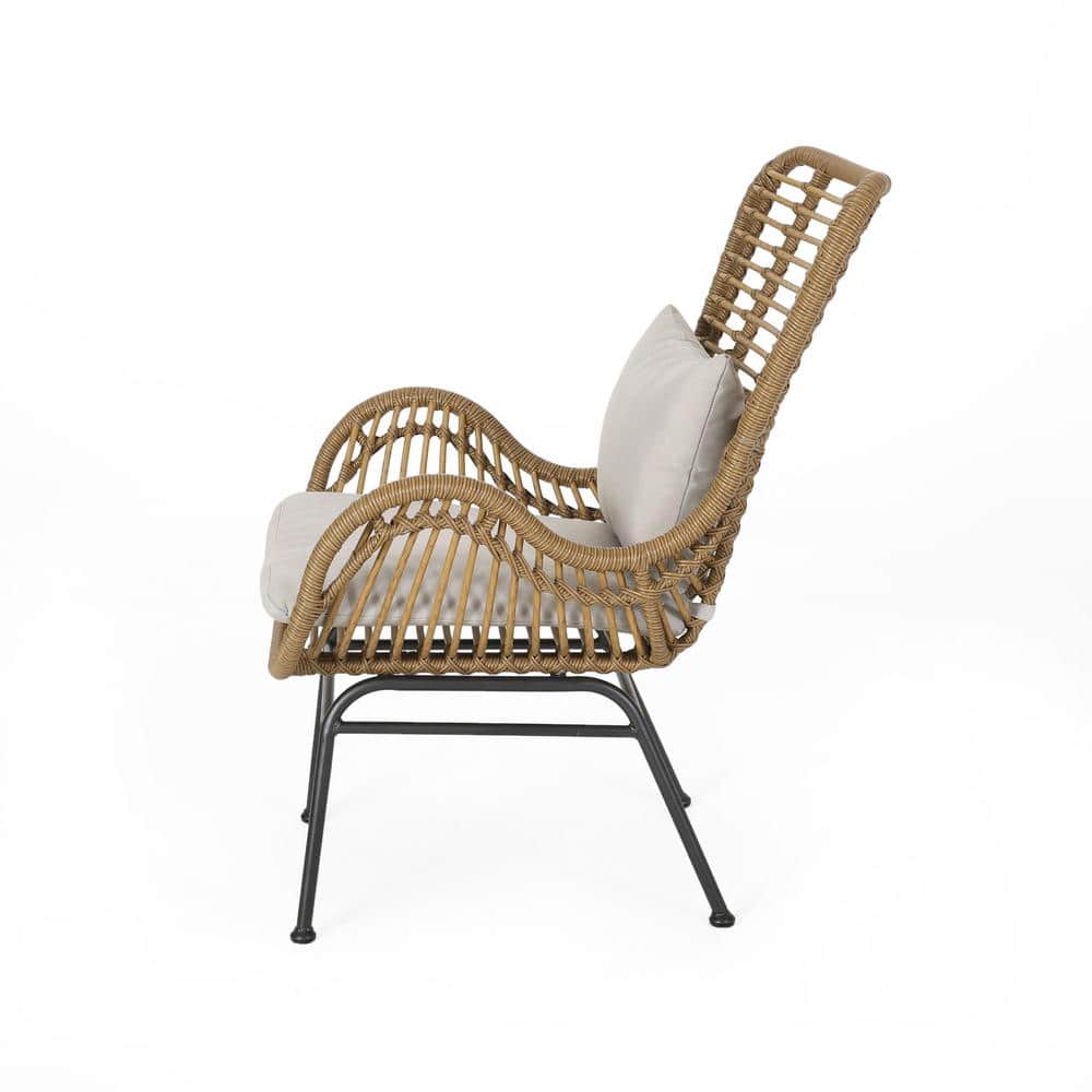 Sleek Modern Rattan Club Chairs with Cushions, Light Brown, Set of 2