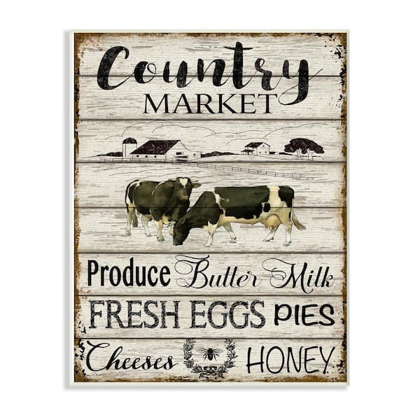 Stupell Industries 10 in. x 15 in. "Farmhouse Planked Look Country Market Sign" by Jean Plout Wood Wall Art