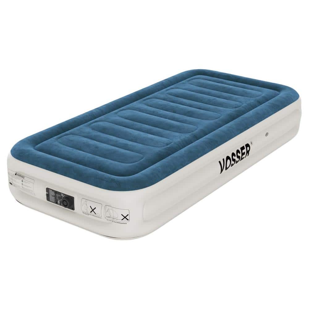 15 in. Blue Twin Air Mattress with Built-in Pump and Storage Bag, Foldable 
