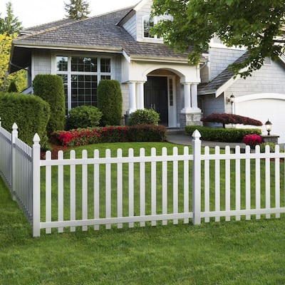 Glendale 4 ft. H x 8 ft. W White Vinyl Spaced Picket Unassembled Fence Panel with Dog Ear Pickets