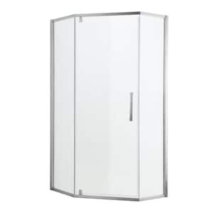 34-1/8 in. W x 72 in. H Neo-Angle Pivot Semi Frameless Corner Shower Enclosure in Chrome with Clear Glass and Handle