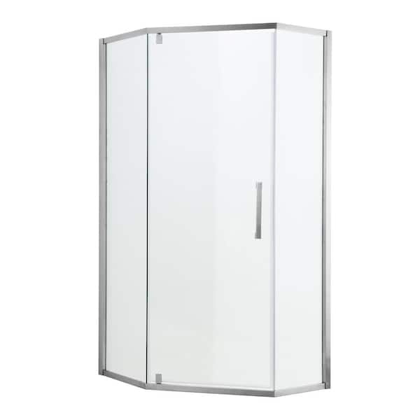 Sarlai 34-1/8 in. W x 72 in. H Neo-Angle Pivot Semi Frameless Corner Shower Enclosure in Chrome with Clear Glass and Handle
