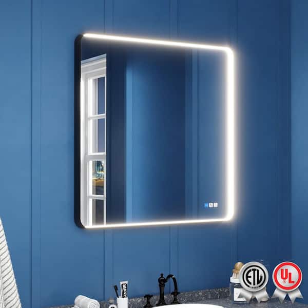 Frame Light 36 in. W x 36 in. H Rectangular Aluminum Framed Anti-Fog LED Wall Bathroom Vanity Mirror in Black
