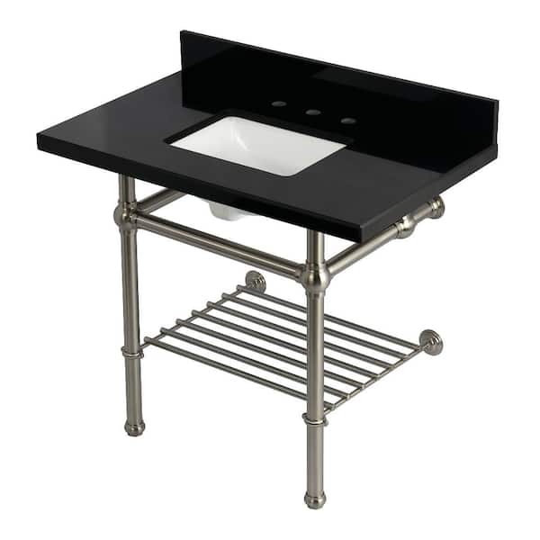 Kingston Brass Templeton 36 in. Granite Console Sink with Brass Legs in Black Granite/Brushed Nickel