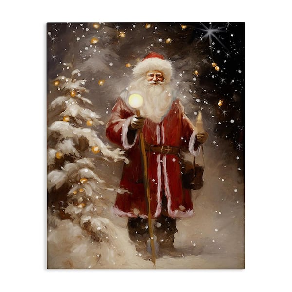 Stupell Industries Santa in Snowy Night Scene byRamona Murdock 1-Piece Unframed Graphic Print People Poster Art Print 40 in. x 30 in.