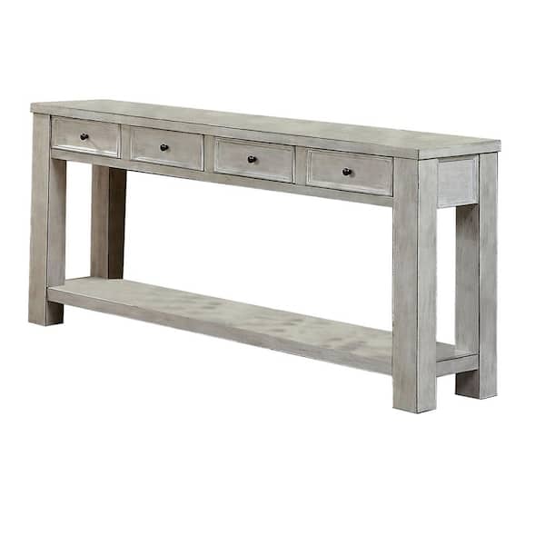 Benjara 64 in. White Standard Rectangle Wood Console Table with 4-Drawers