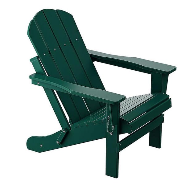 Otryad Dark Green Folding HDPE Adirondack Chair, Stackable Weather Resistant Outdoor Armchair