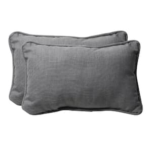 Solid Grey Rectangular Outdoor Lumbar Throw Pillow 2-Pack