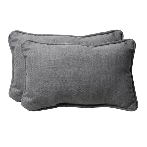 Pillow Perfect Solid Grey Rectangular Outdoor Lumbar Throw Pillow 2-Pack