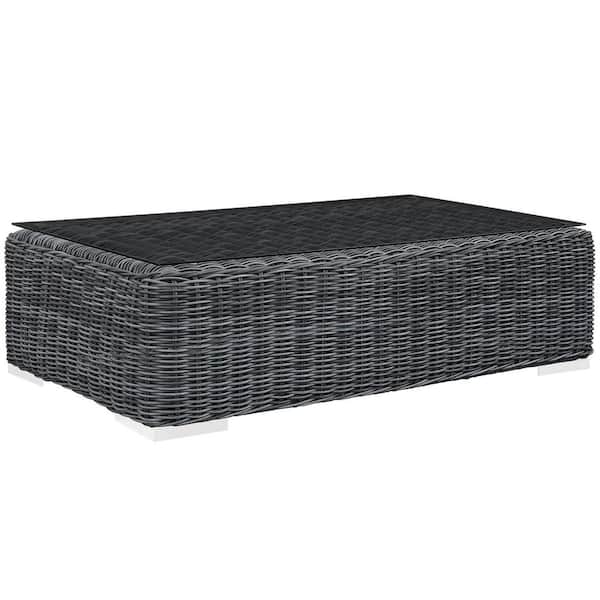 MODWAY Summon Patio Glass Top Outdoor Coffee Table in Gray
