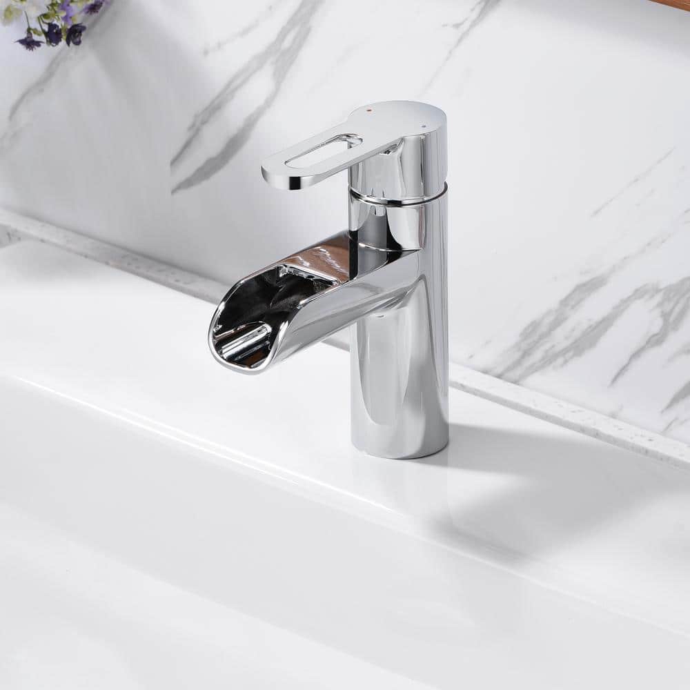 Polished Chrome Single Handle Waterfall Bathroom Faucet