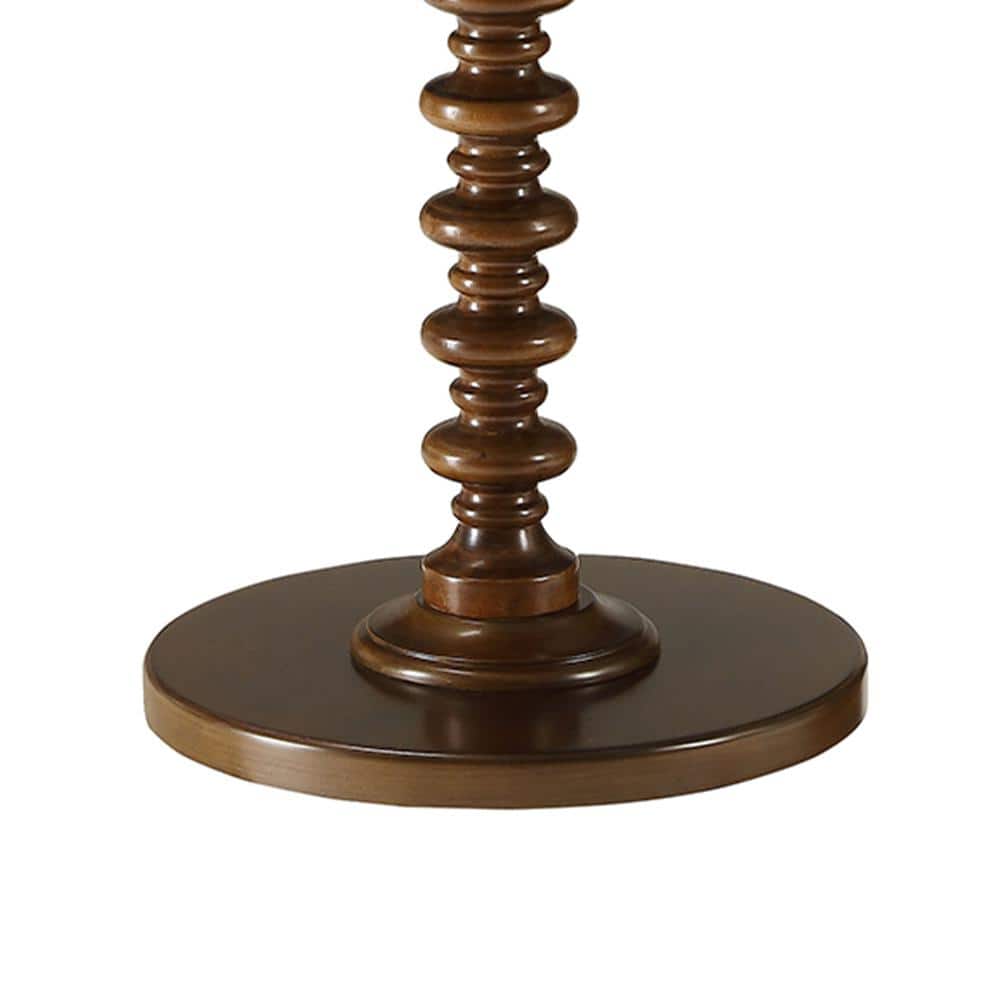 Walnut Brown Round Wood Side Table with Turned Support