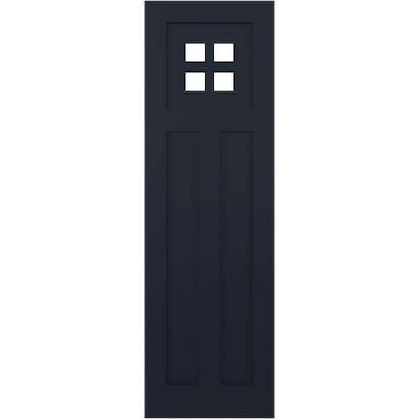 Ekena Millwork 18 in. x 63 in. True Fit PVC San Antonio Mission Style Fixed Mount Flat Panel Shutters Pair in Starless Night Blue