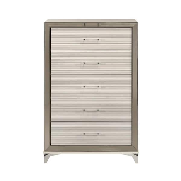 Beige, White 5 drawer 52.76 in. Dresser with Mirror