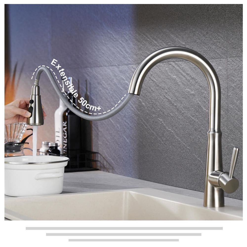 Brushed Nickel Stainless Steel High Arc Kitchen Faucet with Pull Down Sprayer