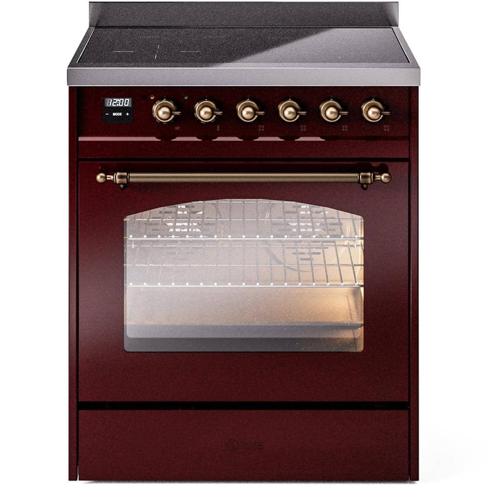 Nostalgie II 30 in. 4 Zone Freestanding Induction Range in Burgundy with Bronze -  ILVE, UPI304NMPBUB