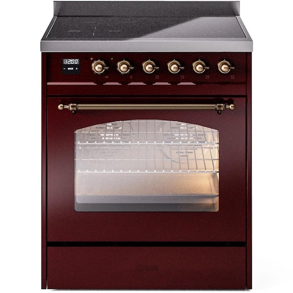 Nostalgie II 30 in. 4 Element Induction Range in Burgundy with Burnished Trim