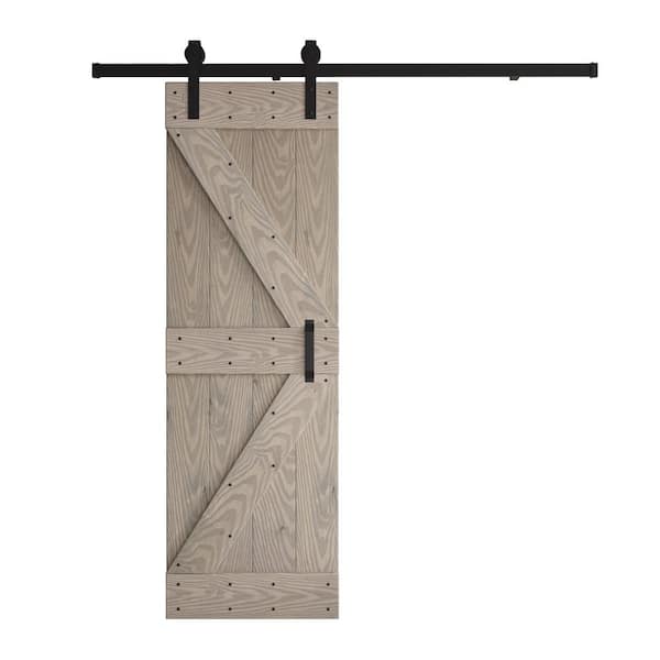COAST SEQUOIA INC Coast Sequoia Embossing K Series 24 in. x 84 in. Light Gray Knotty Wood Sliding Door with Hardware Kit