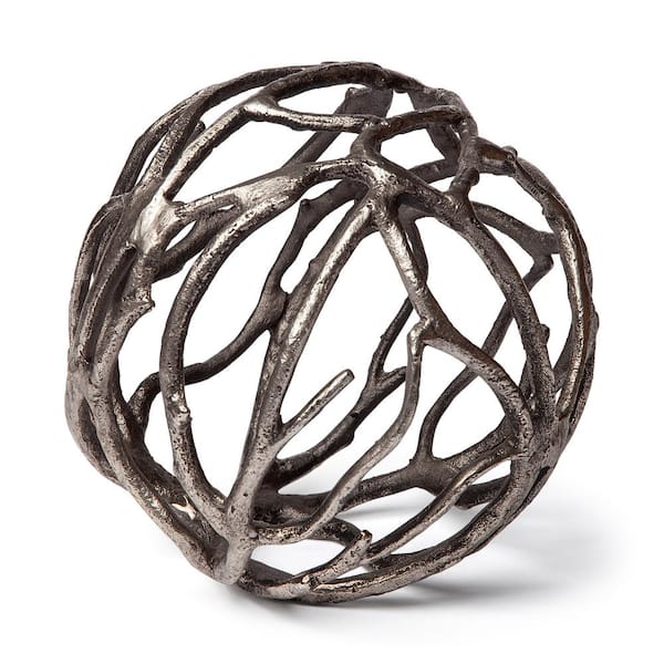 Sphaira II Large 7 in. L x 7 in. W Silver Cast Aluminum Decorative Tree Branch Orb