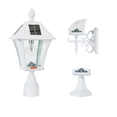 Baytown Bulb 1-Light White Outdoor Solar Warm White Post Light with Pier Base or Wall Sconce Mounting Options for Patio