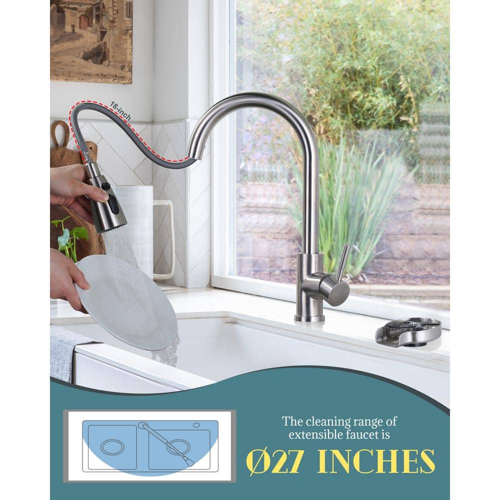 Brushed Nickel Pull Down Kitchen Faucet with Glass Rinser