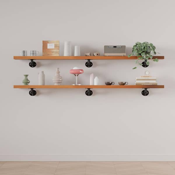 Industrial Series 60in W x 8in D Orange Wood 2-Tier Decorative Wall Shelf