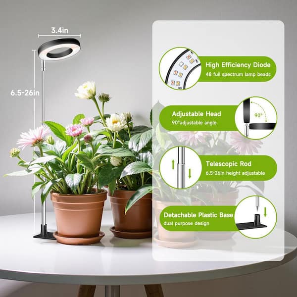 Black Full Spectrum Grow Light, 48 LED Halo Plant Light w/ Timer