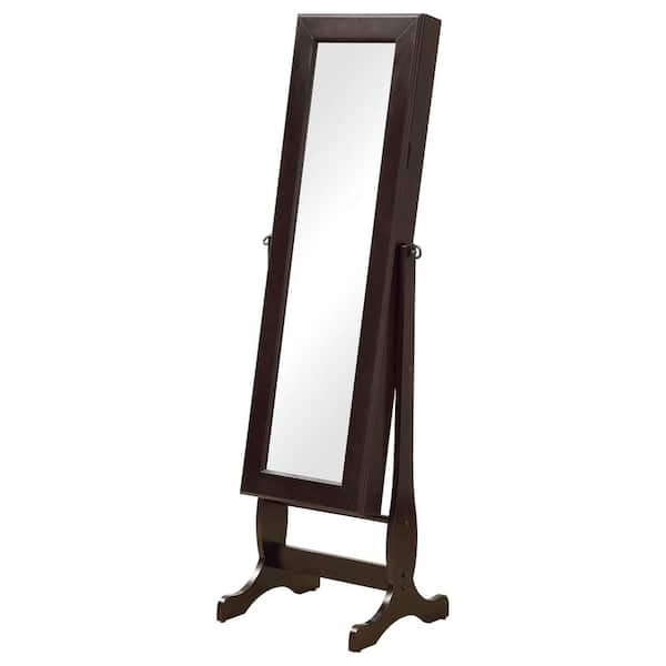 Coaster Batista Cappuccino Wood Jewelry Cheval Mirror 18.5 in. W Jewelry Armoire with Drawers