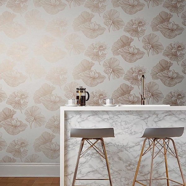 Lotus Cream and Rose Gold Neutral Floral Paste the Wall Wallpaper