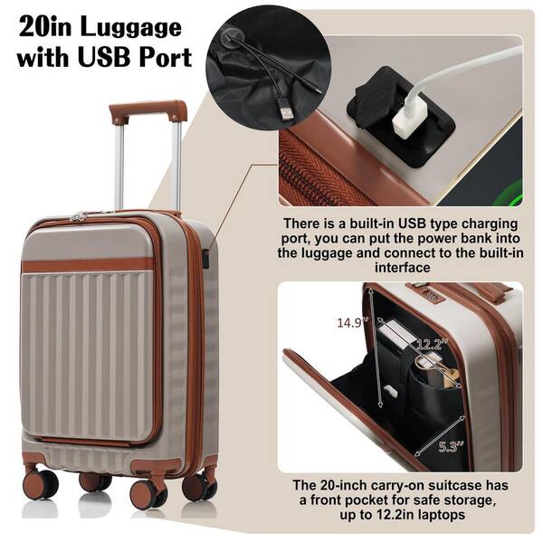 Merax 3-Bags, 3-Piece Khaki ABS Hardshell Spinner Expandable