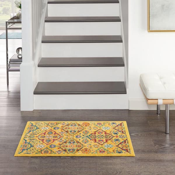 Allur Yellow Multicolor doormat 2 ft. x 3 ft. Bohemian Kitchen Rug