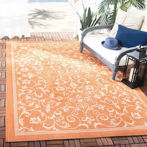 Courtyard Terracotta/Natural Doormat 3 ft. x 5 ft. Border Indoor/Outdoor Patio Area Rug