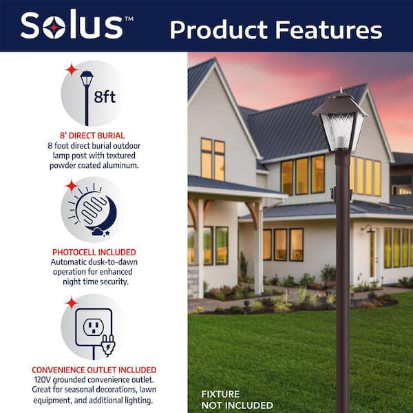 8 ft. Bronze Outdoor Direct Burial Lamp Post with Convenience Outlet and Dusk to Dawn Photo Sensor fits 3 in. Post Top 8 ft. Bronze Outdoor Direct Burial Lamp Post with Convenience Outlet and Dusk to Dawn Photo Sensor fits 3 in. Post Top