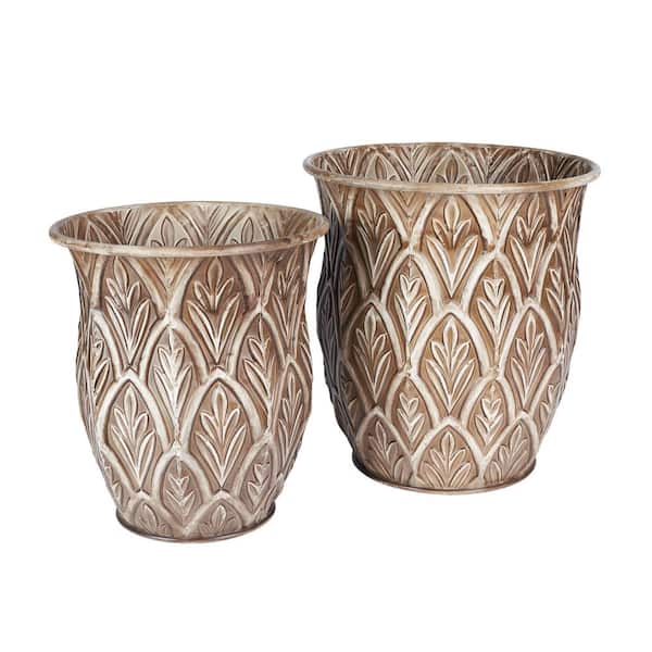 Household Essentials Bronze Metal Etched Floor Decorative Vases Set (2-Piece)