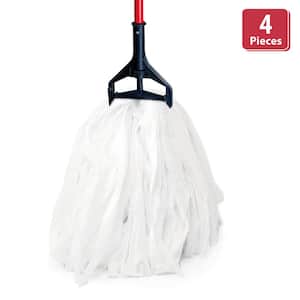 White Disposable Industrial Mop Head Replacement : Non-Woven Cut End Floor Cleaning Wet Mop Head Refill (4-Pack)